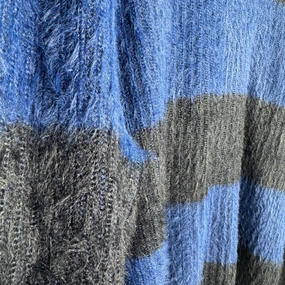 INC Women's Striped Blue Black Horizontal Striped Fuzzy Sweater Size XXL - Picture 3 of 8